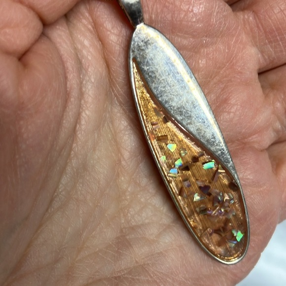 Long Oval Necklace Silver Pendant Amber Peach Sparkle Bead Retro BoHo Soft Girl - Picture 8 of 8